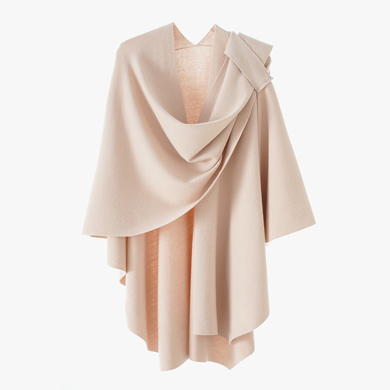 Damen Kapuzenponcho aus Feinstrick mit asymmetrischem Saum Drune