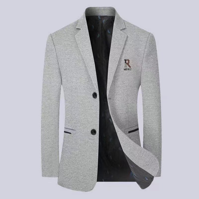 Herren Slim-Fit Sakko mit feiner Fischgrätstruktur und Zwei-Knopf-Verschluss Drune