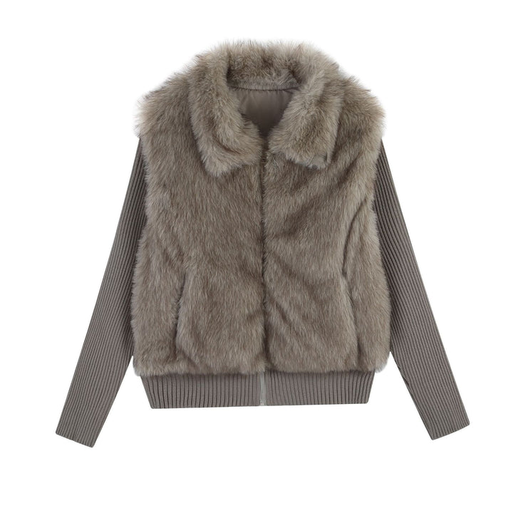 Damen Hybridjacke mit Kunstfell‑Front und gerippten Strickärmeln Drune