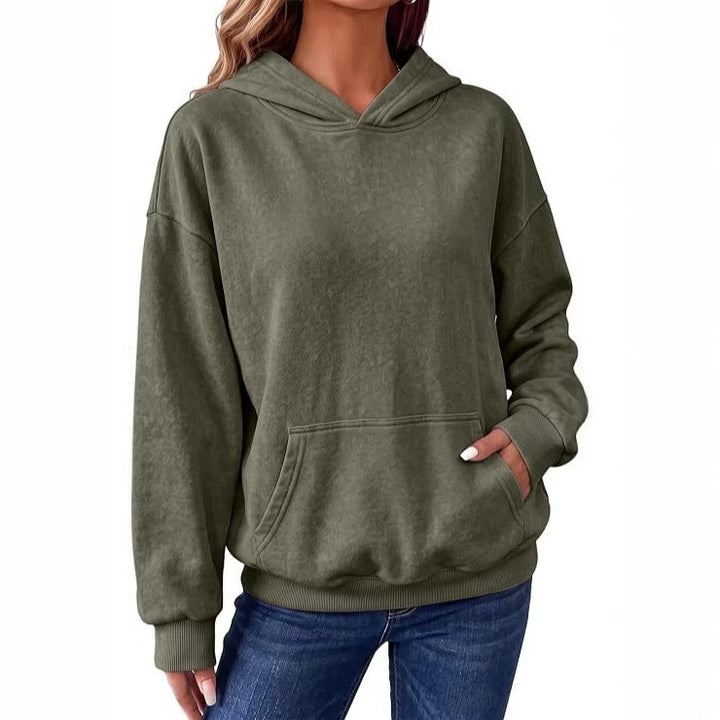 Damen Oversize-Kapuzenpullover mit Kängurutasche, washed-Finish und gerippten Bündchen Drune