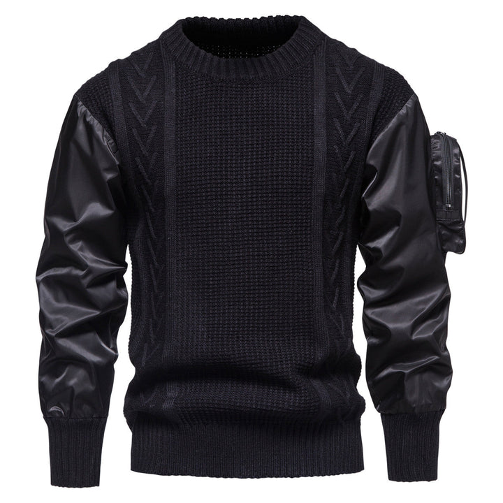 Herren Grobstrickpullover mit modernen Kunstlederärmeln Drune