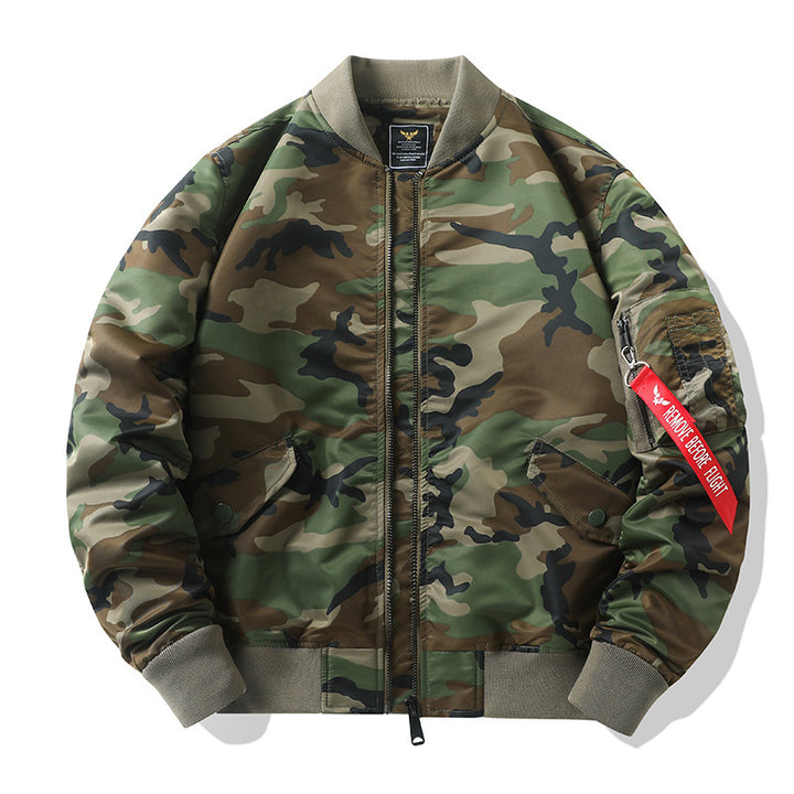 Herren Bomberjacke im Camouflage-Utility-Stil mit Ärmeltasche und Rippbündchen Drune