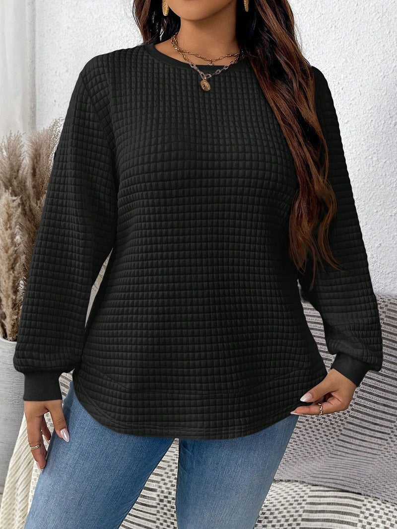Damen nan Waffelstrick Longsleeve mit Rundhalsausschnitt, leicht A-Linien-Schnitt und gerippten Bündchen Drune