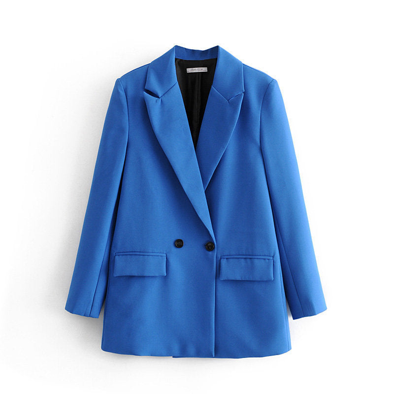 Damen Oversize Doppelreihiger Blazer mit fallendem Revers und weicher Innenfütterung Drune