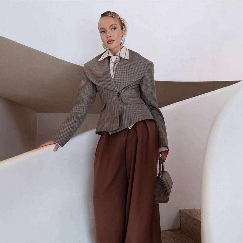 Damen Taillierter Blazer mit übergroßem Schalkragen und strukturierter Peplum‑Taille Drune
