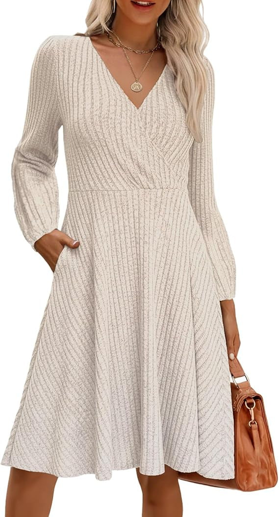 Damen elegantes Viskose-Minikleid mit strukturiertem Oberteil und voluminösen Ärmeln Drune