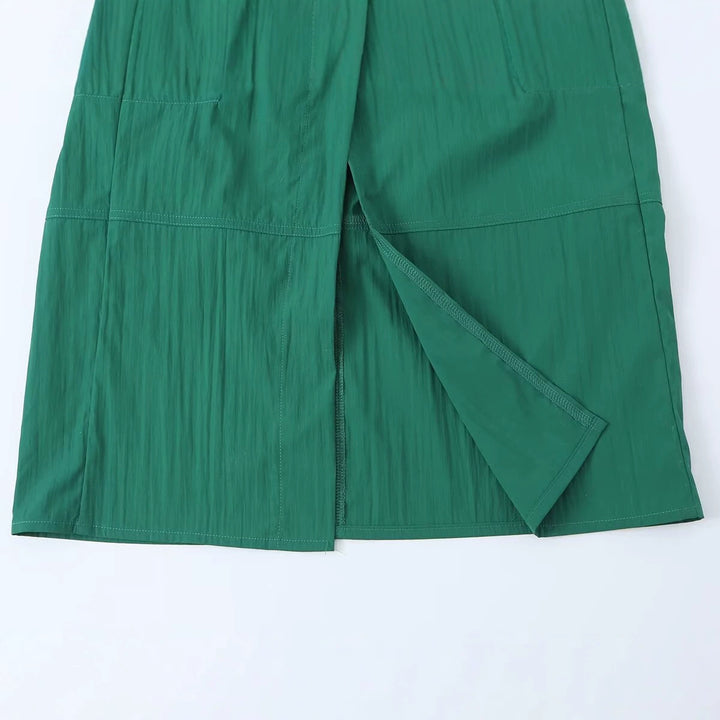 Damen Hemdblusen-Midikleid mit V-Ausschnitt, elastischer Taille und aufgesetzten Taschen Drune