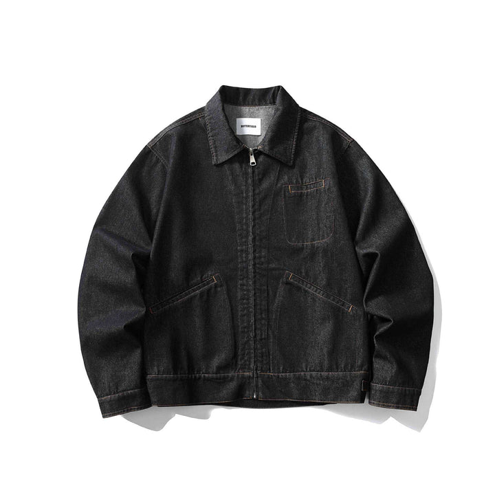 Unisex Boxy-Jeansblouson mit durchgehendem Reißverschluss und Workwear-Taschen Drune