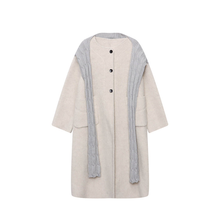 Damen eleganter Wollmantel mit asymmetrischem Kragen und praktischen Taschen Drune