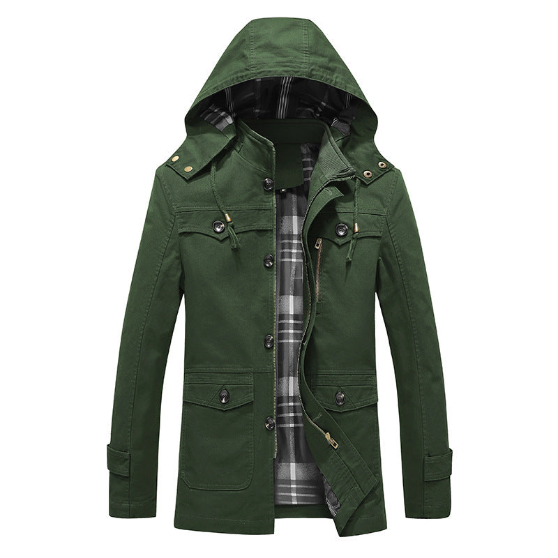 Herren Übergangs-Canvasparka mit gesteppter Karofutter-Innenlage und Mehrfachtaschen Drune