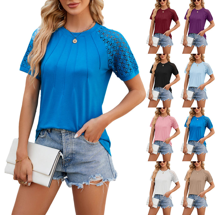 Damen Kurzarmshirt mit feinen Spitzenärmel und eleganter Optik Drune