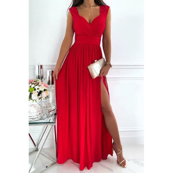 Damen Maxikleid mit raffiniertem V-Ausschnitt und hohem Schlitz Drune