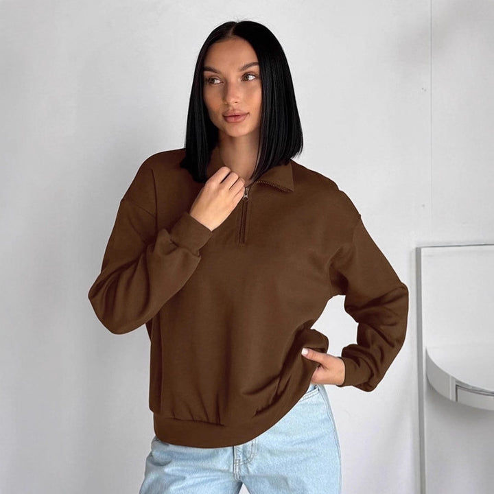 Damen Oversized Sweatshirt mit halbem Reißverschluss und elastischem Saum Drune