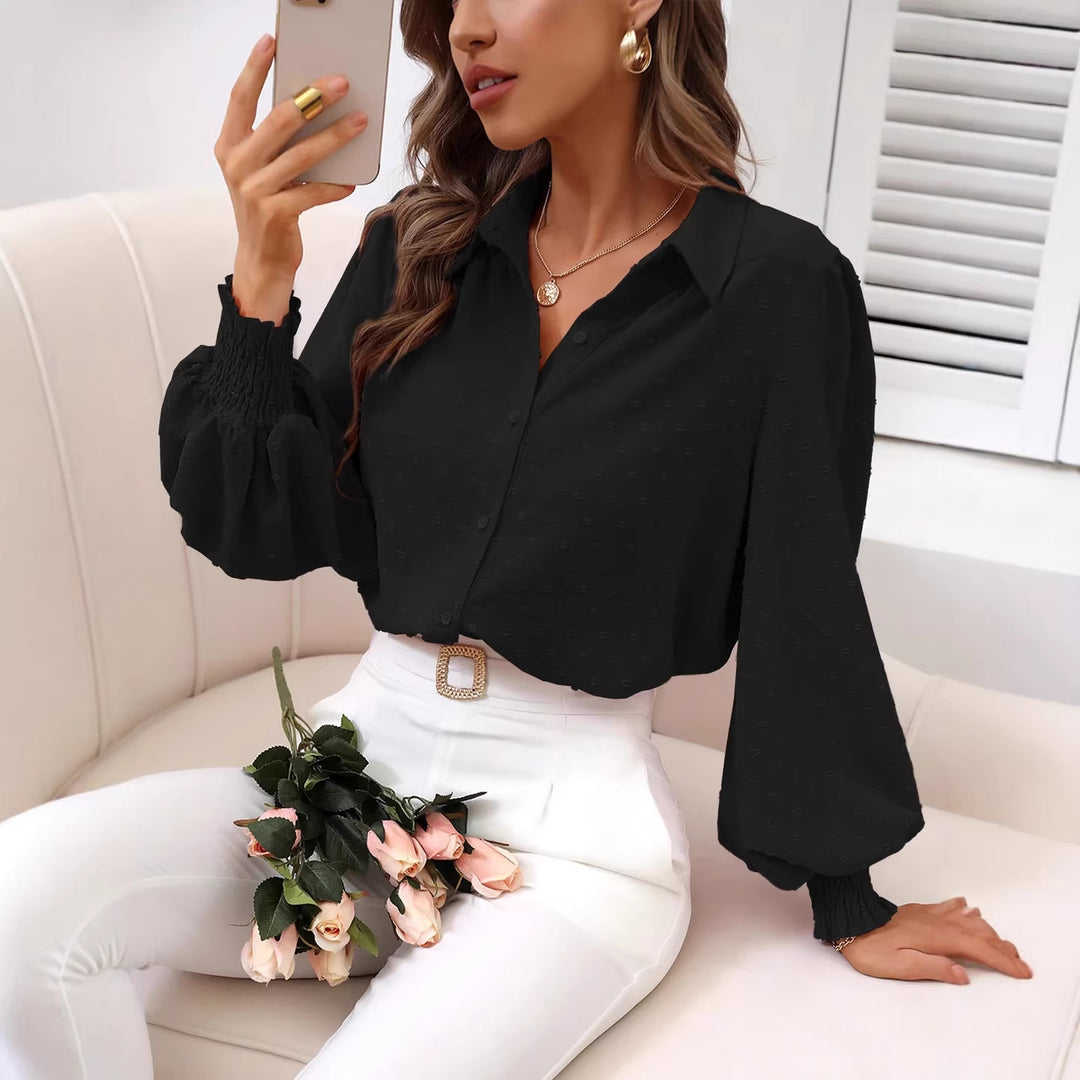 Damen Cropped-Bluse mit Struktur, Puffärmeln und Smokbündchen Drune