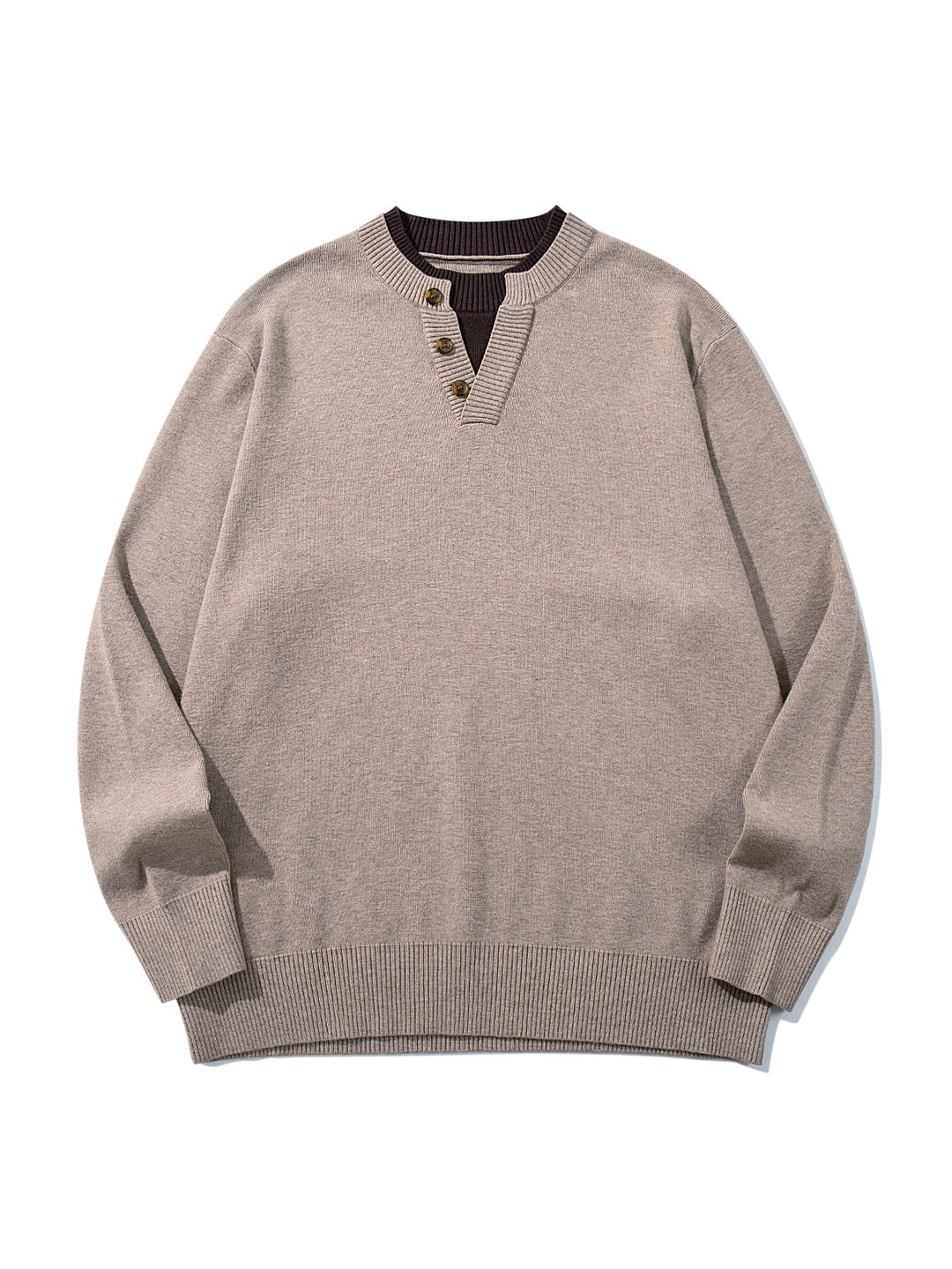 Unisex Gerippter Baumwollmix-Pullover mit Henley-Knopfleiste und Relaxed-Schnitt Drune