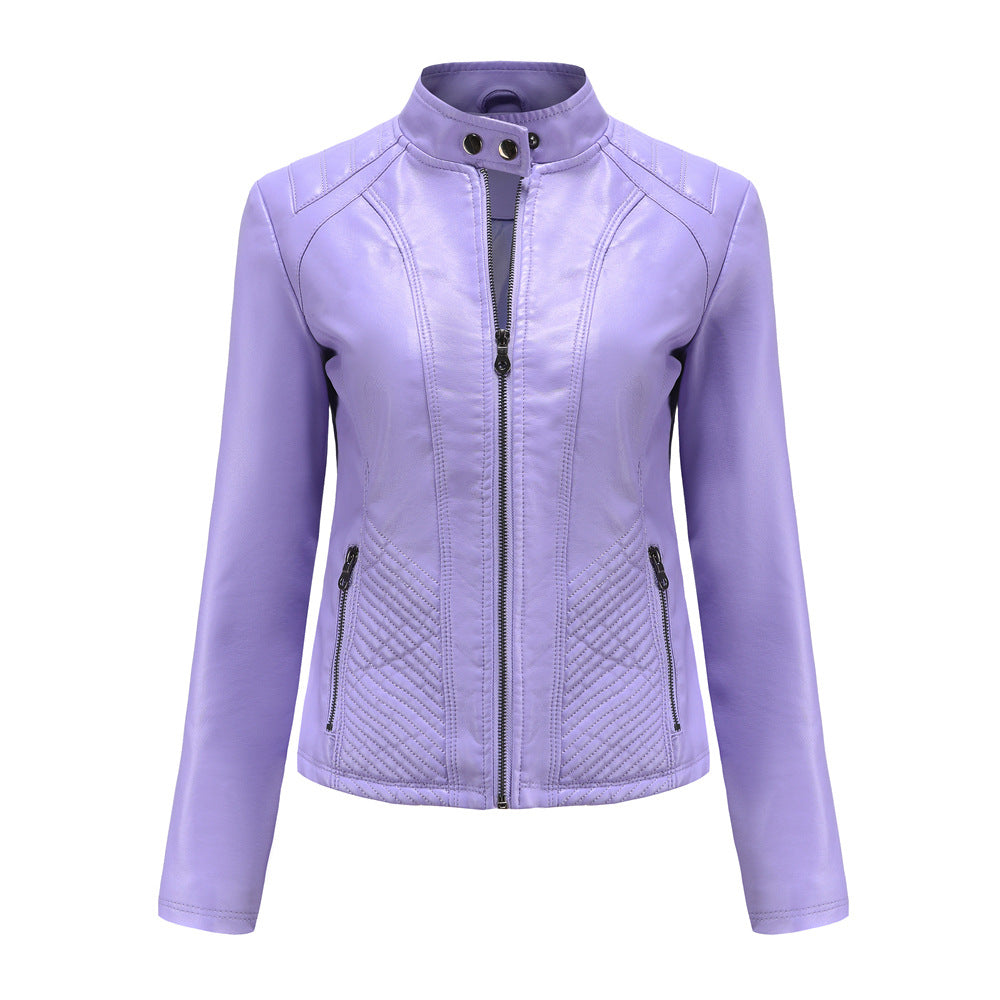 Damen nan taillierte Biker-Kunstlederjacke mit Stehkragen und gesteppter Seitenpartie Drune