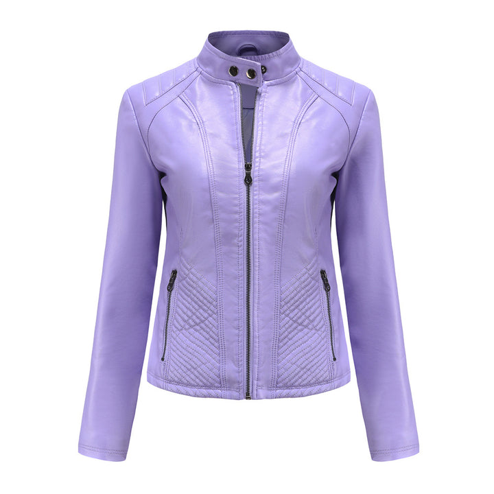 Damen nan taillierte Biker-Kunstlederjacke mit Stehkragen und gesteppter Seitenpartie Drune