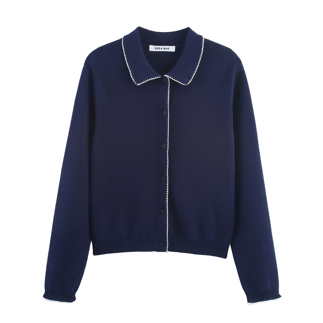 Damen Strickjacke mit eleganter Bubikragen und feinen Knopfdetails Drune
