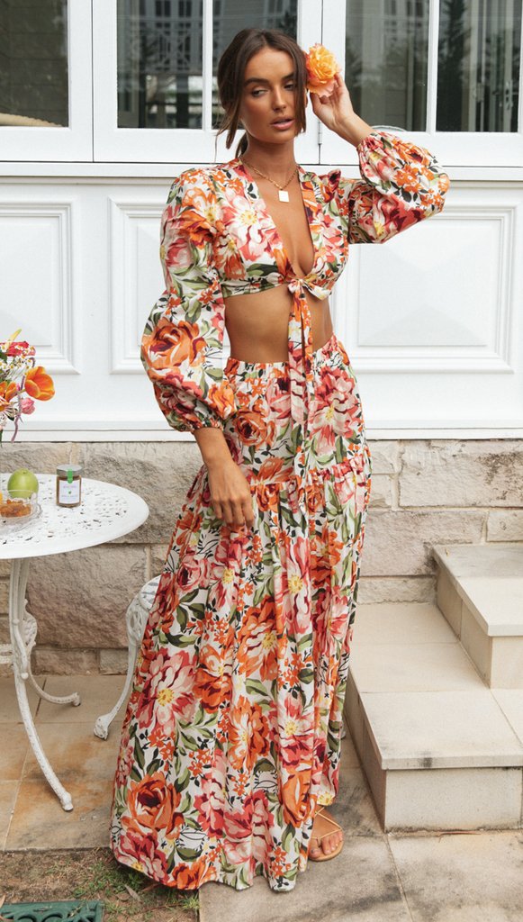 Damen Boho-Chic Maxikleid mit Volant und Puffärmeln Drune