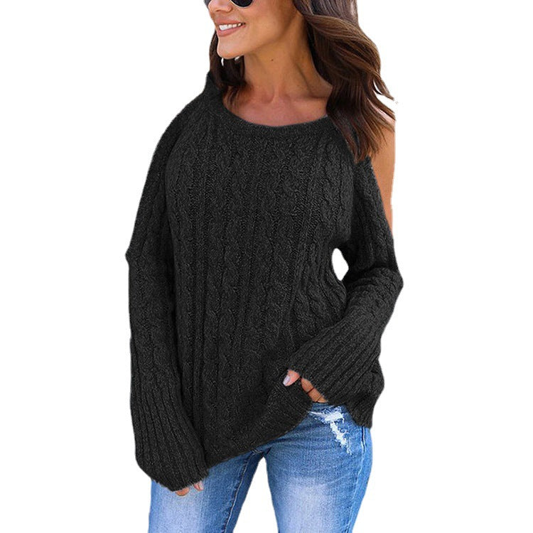 Damen Strickpullover mit Off-Shoulder Design und hohem Kragen Drune