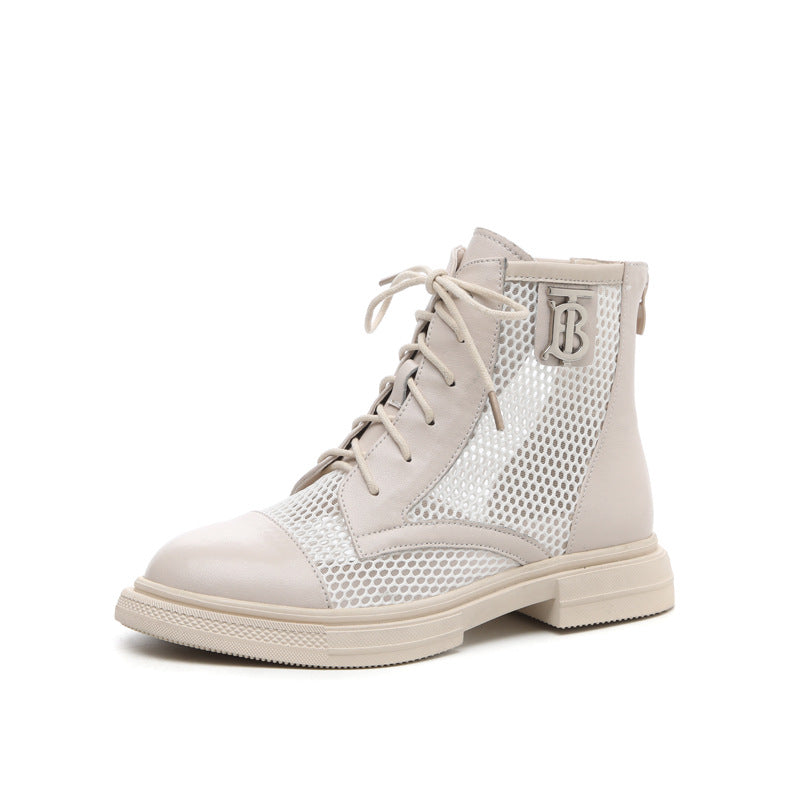 Damen Luftige Schnürstiefeletten aus Mesh und Leder Drune