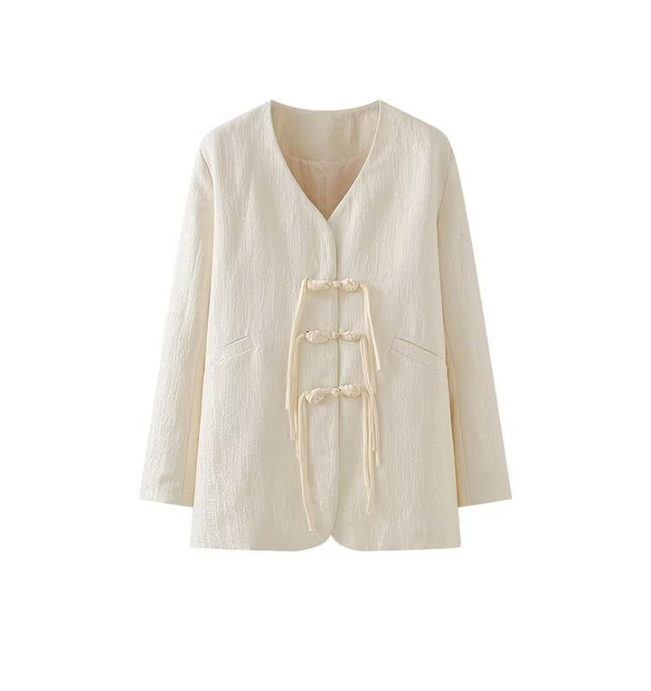 Damen elegante Jacke mit kunstvollen Knotendetails Drune