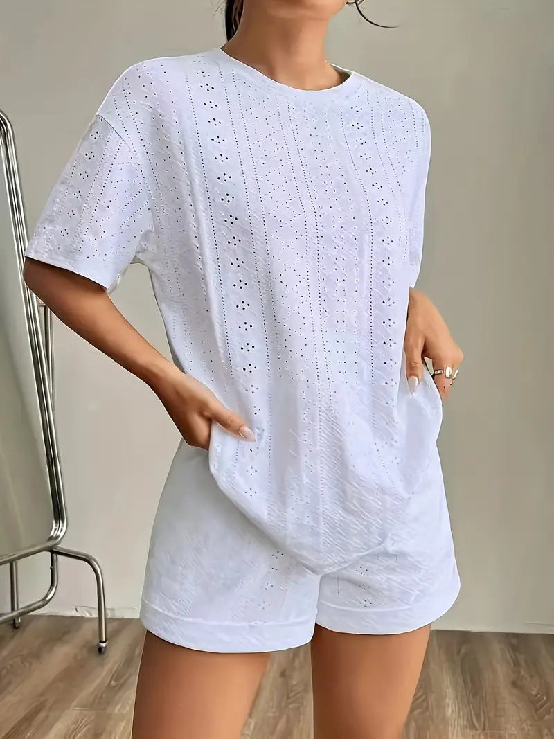 Damen luftige Bio-Baumwoll T-Shirt und Shorts Set Drune