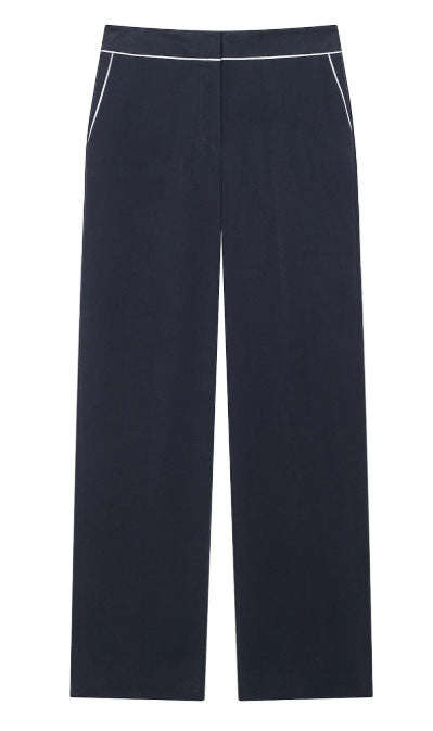 Damen Weite hochtaillierte Palazzo‑Hose mit Kontrastpaspel Drune