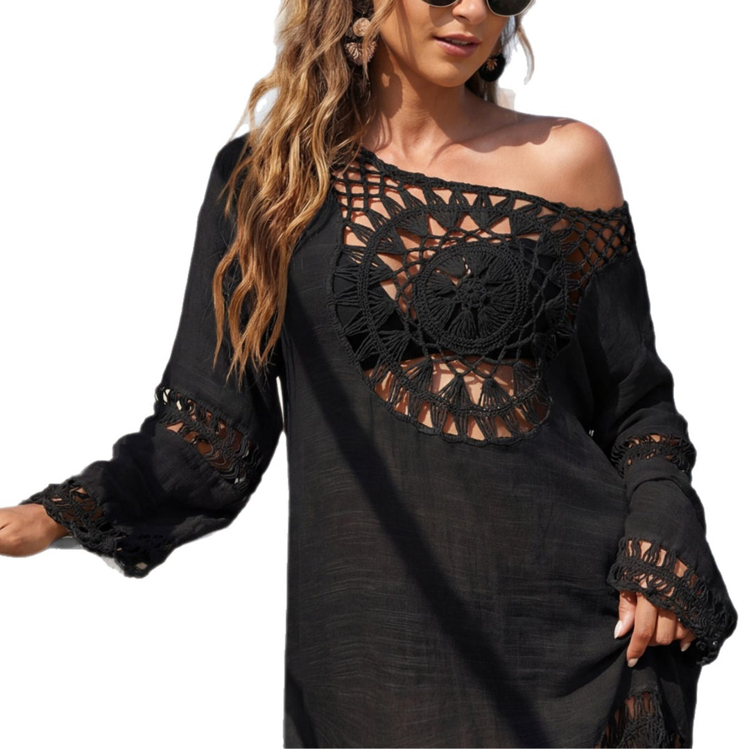 Damen, eleganter Strandüberwurf mit gehäkeltem Muster und Quasten Drune