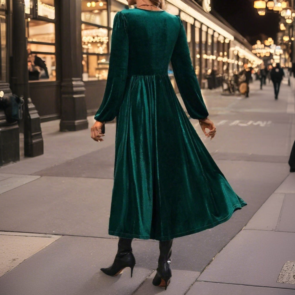 Damen Midikleid aus Samt mit gedrehtem Bustier und schwingendem Tellerrock Drune