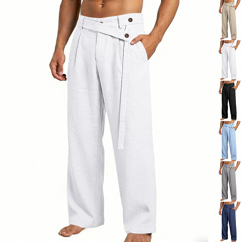 Herren nan weite Leinenhose mit Wickelbund, hoher Taille und legerem Bein Drune