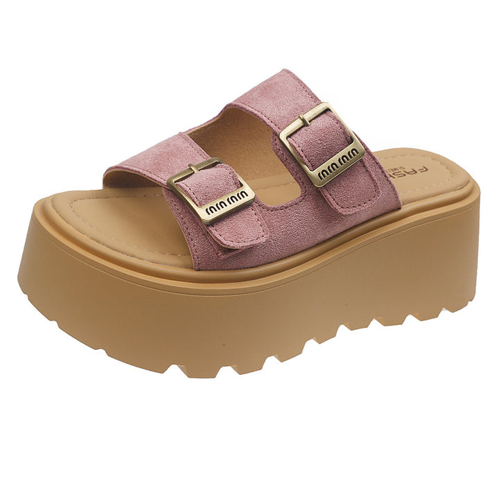 Damen Plattform-Sandalen mit doppeltem Riemendesign und rutschfester Sohle Drune