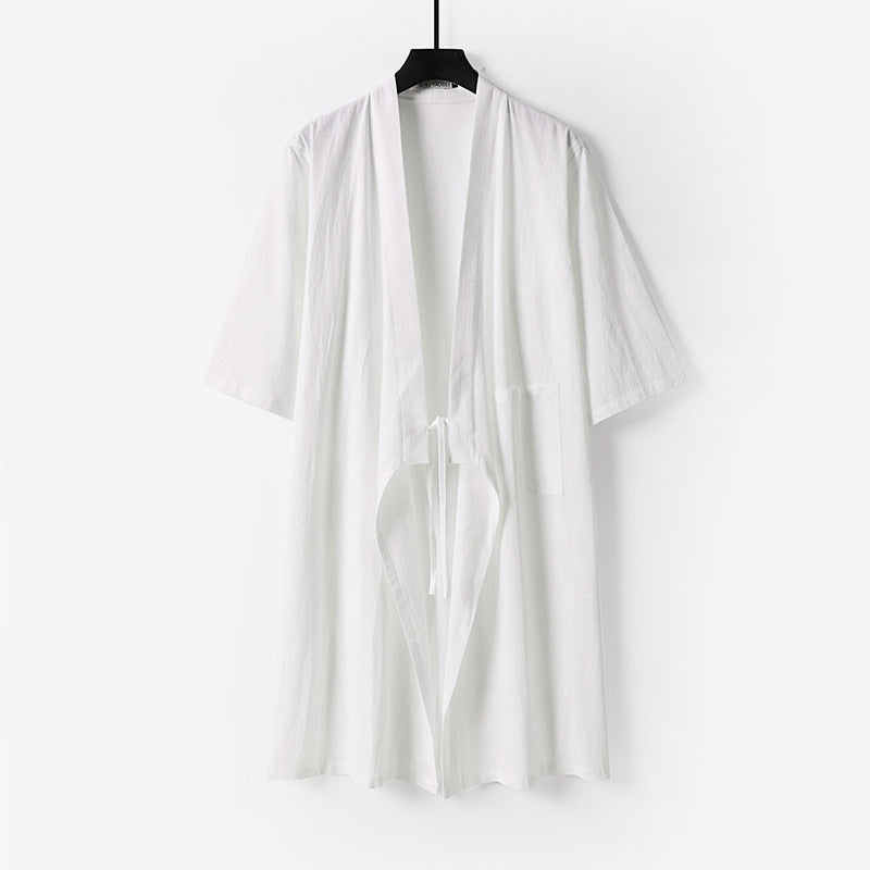 Unisex Oversize Kimono-Mantel aus Baumwollmischung mit Bindeband und Dreiviertelärmeln Drune