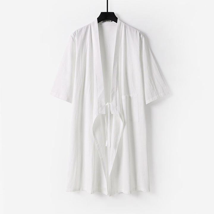 Unisex Oversize Kimono-Mantel aus Baumwollmischung mit Bindeband und Dreiviertelärmeln Drune