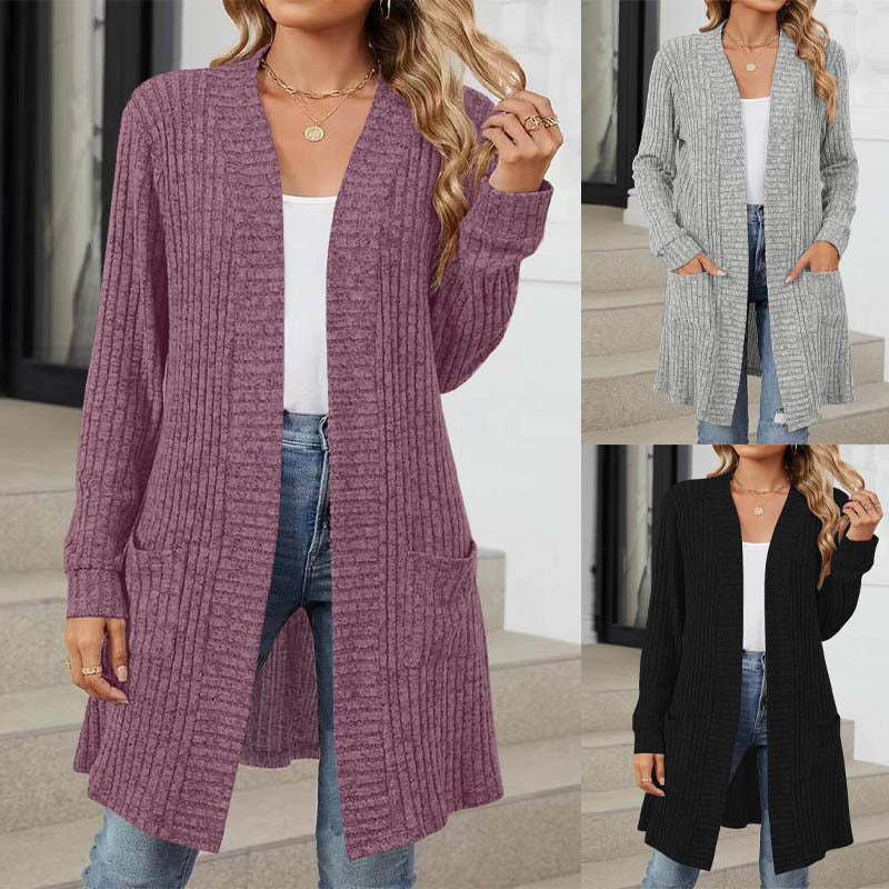 Damen Strickjacke mit offenem Design und praktischen Taschen Drune