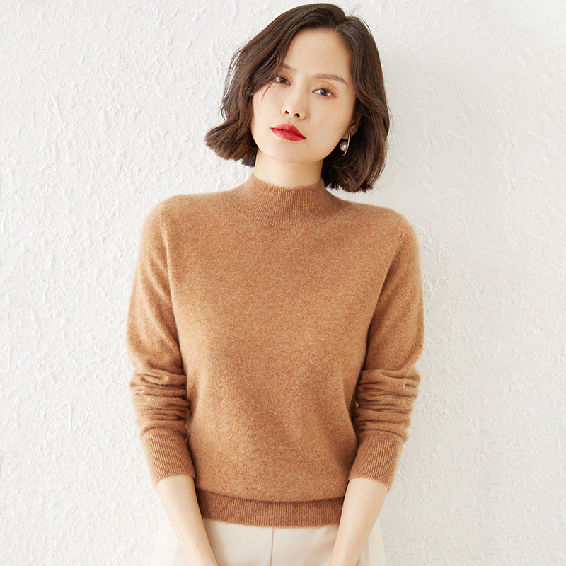Damen Luxuriöser Kaschmir-Feinstrickpullover mit Stehkragen Drune