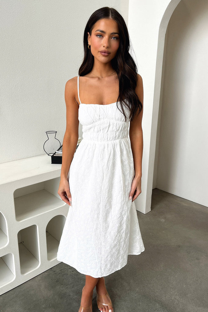 Damen Sommerliches Midi-Kleid mit verstellbaren Spaghettiträgern und Raffung Drune