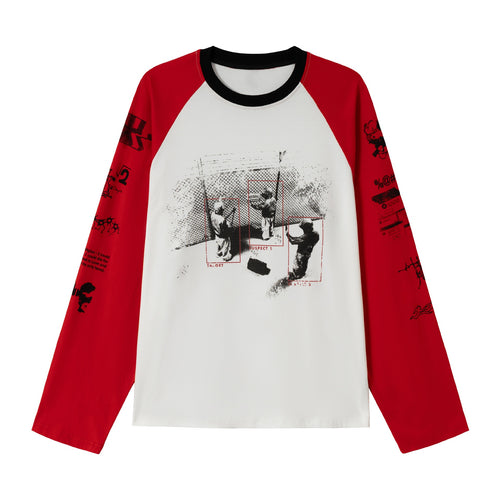 Unisex Langarm-Raglanshirt mit grafischem Print und kontrastierendem Rundhalsausschnitt Drune