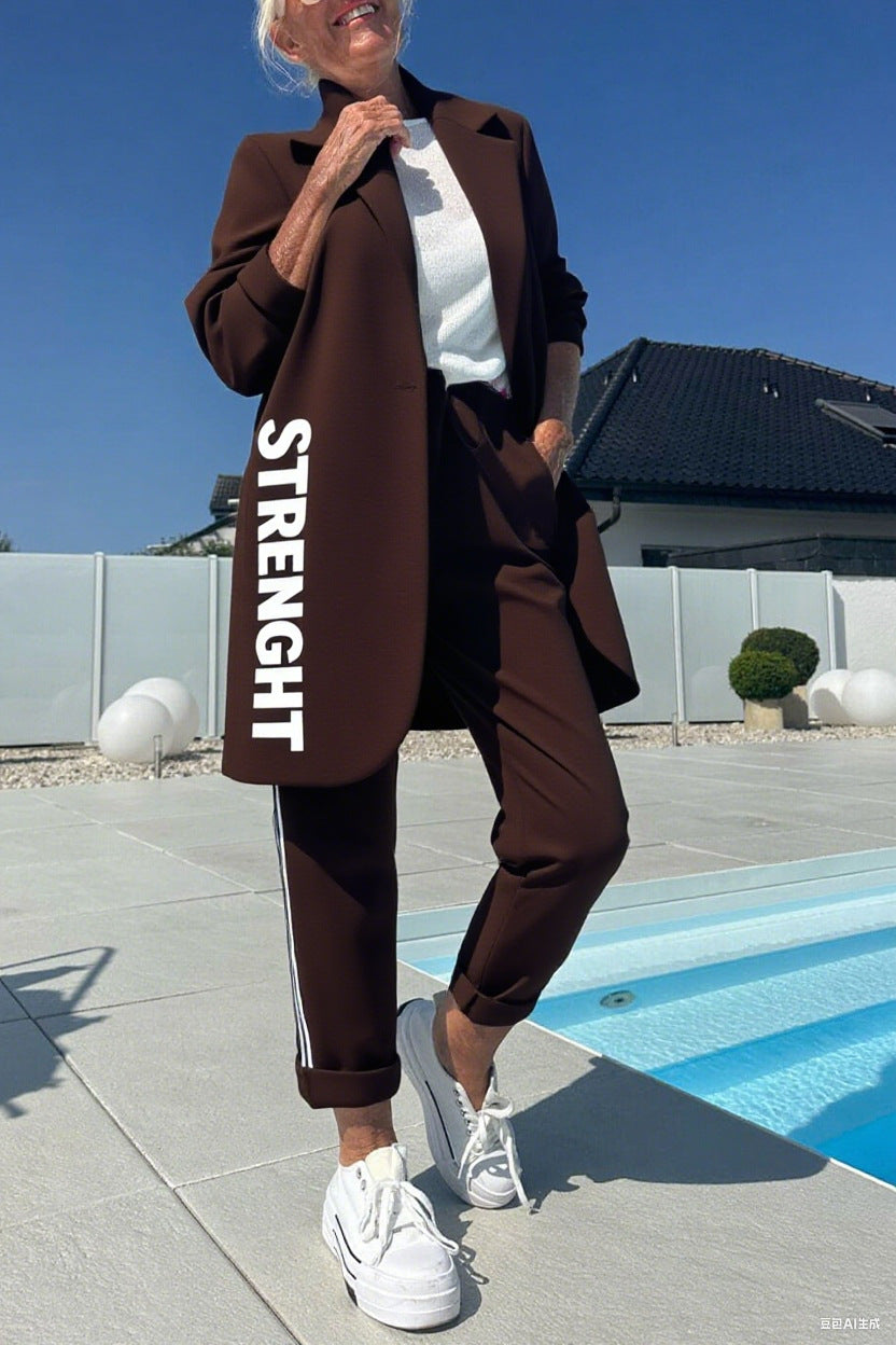 Damen lässiger Trenchcoat mit modischen Streifen und stylischem Schriftzug Drune