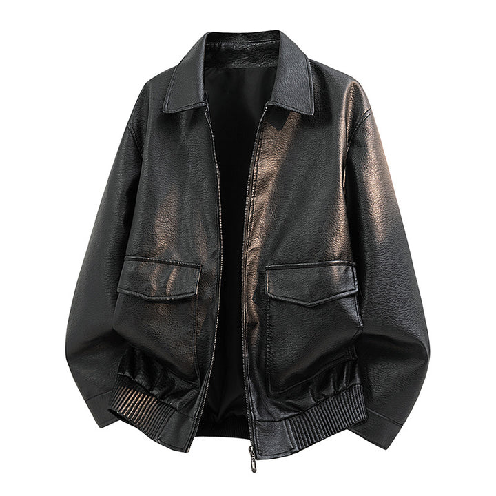 Herren Elegante Kunstleder-Bomberjacke Drune