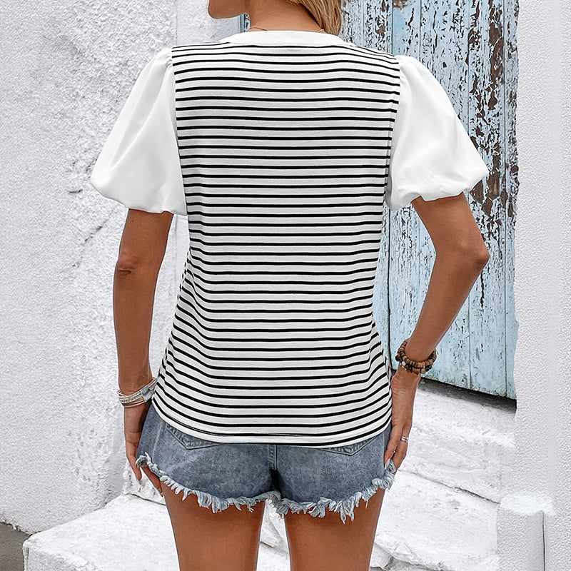 Damen T-Shirt mit asymmetrischem Schnitt und Puffärmeln Drune