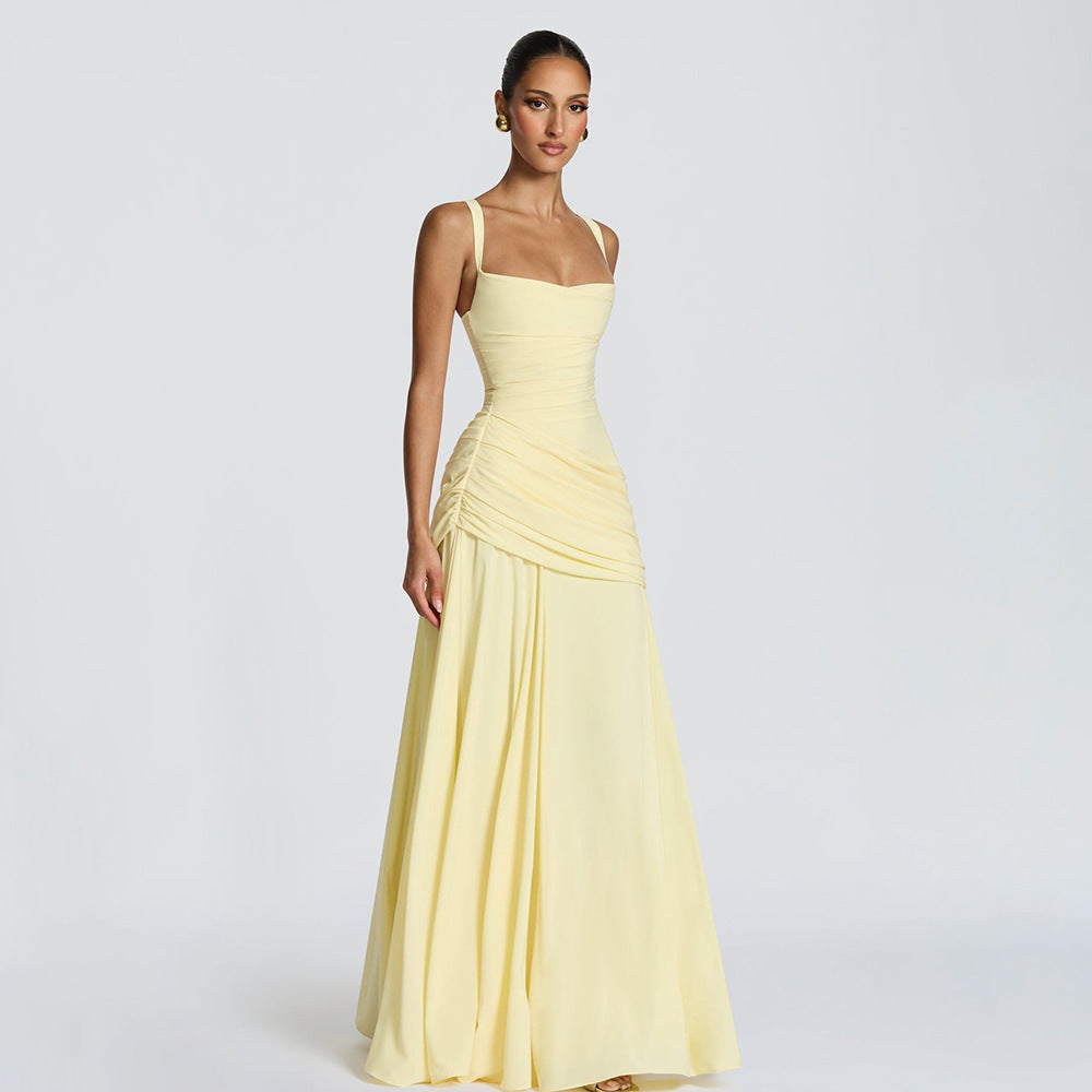 Damen Elegantes Maxikleid mit tailliertem Design und zarten Raffungselementen Drune