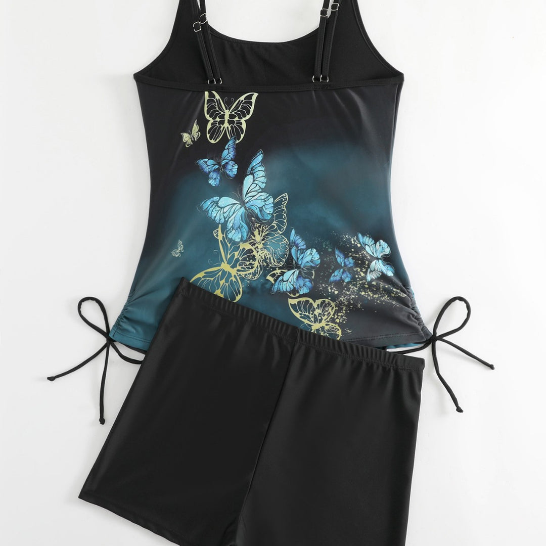 Damen Tankini mit Schmetterlingsmotiv und Badeshorts Drune