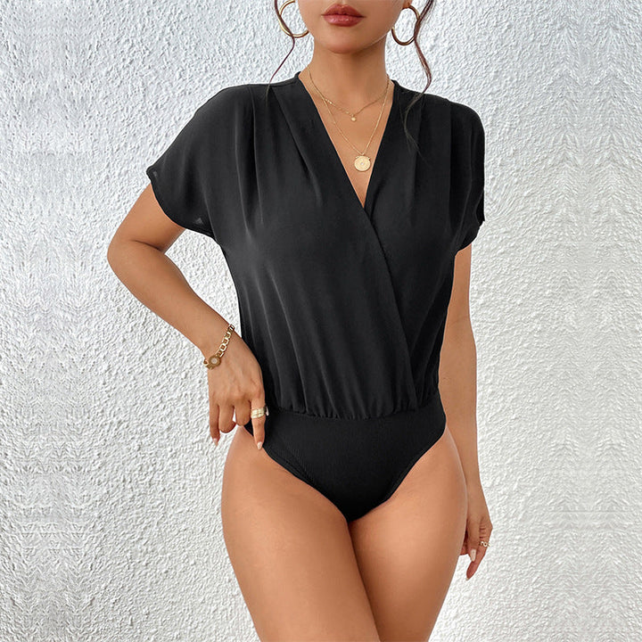 Damen Body mit eleganter Wickeloptik und kurzen Ärmeln Drune