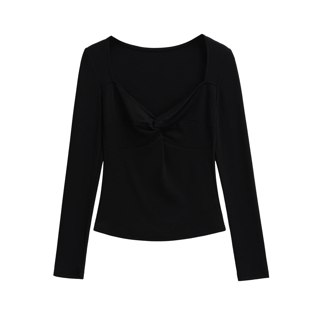 Damen Langarmshirt mit Drehknoten-Detail figurformendem Büstenteil und weiter Ausschnitt Drune