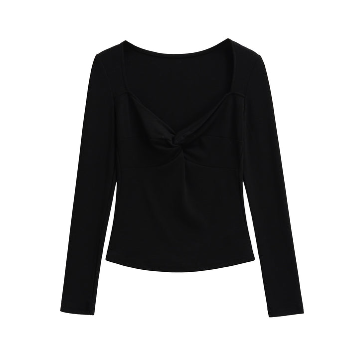 Damen Langarmshirt mit Drehknoten-Detail figurformendem Büstenteil und weiter Ausschnitt Drune