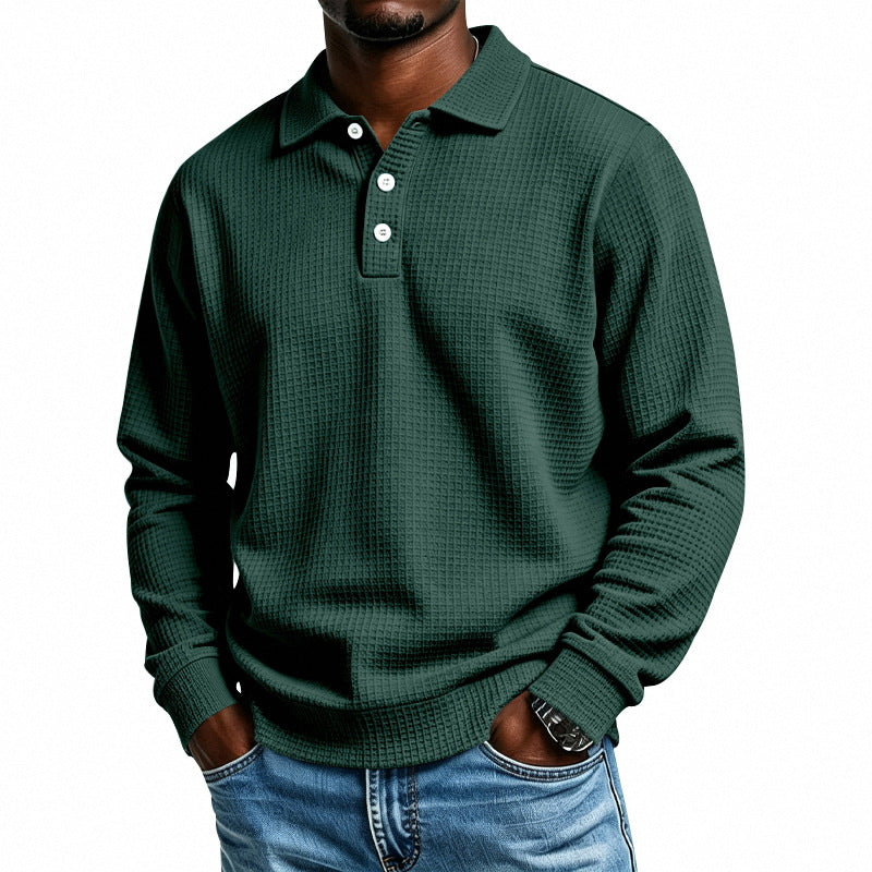 Herren Langarm-Poloshirt mit Waffelstruktur und Baumwollmix Drune