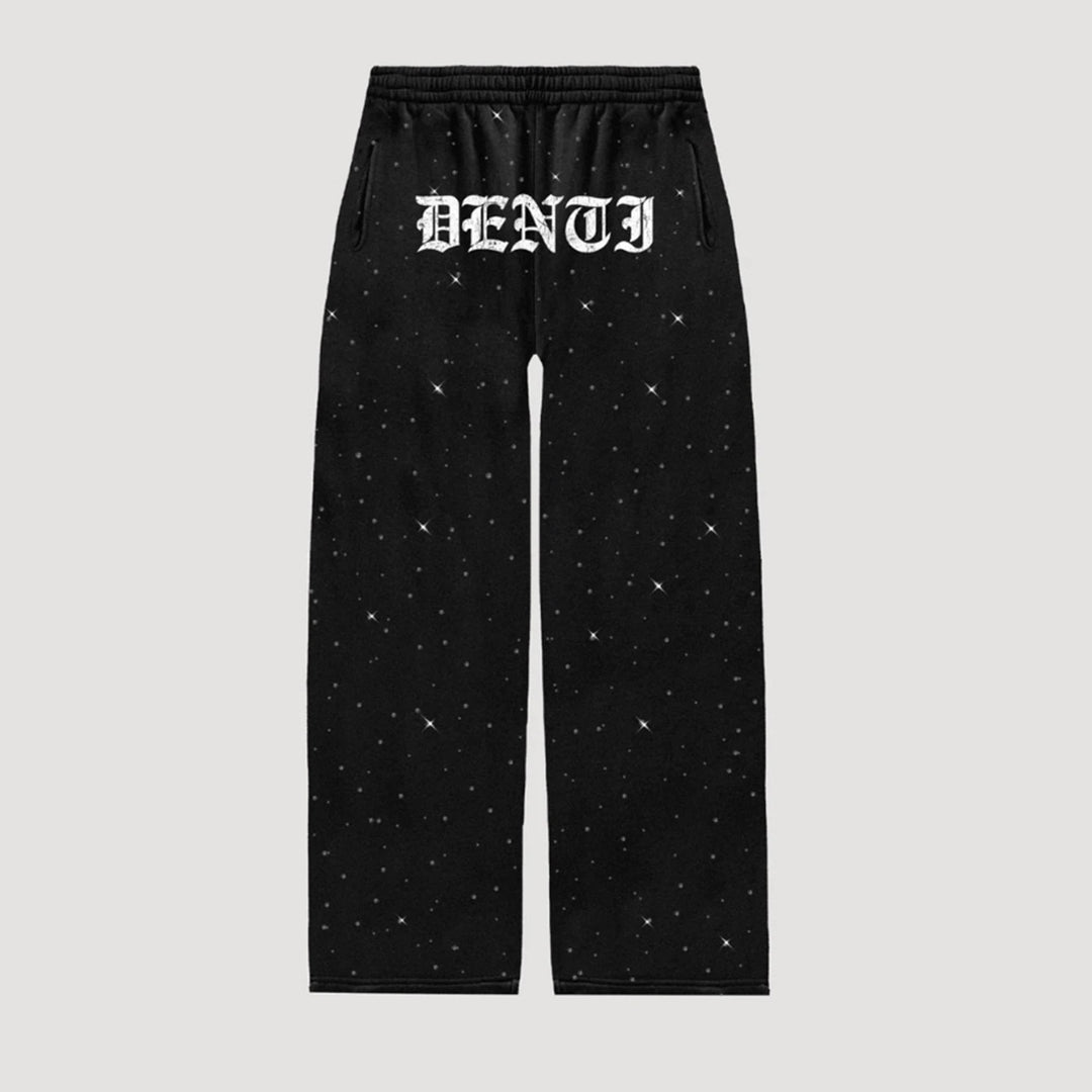 Damen nan weite Sweathose mit Sternenallover, Gothic-Logoprint, elastischem Bund und Eingrifftaschen Drune