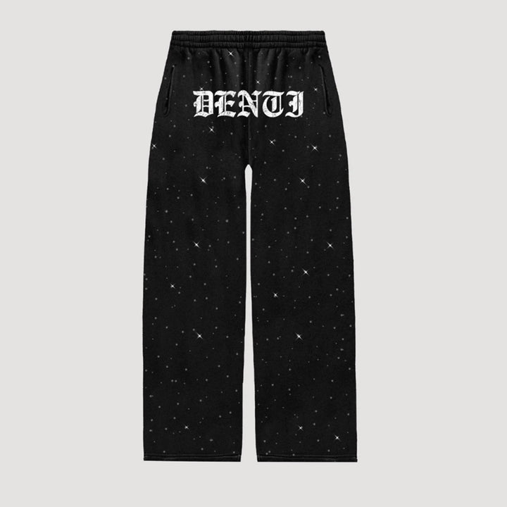 Damen nan weite Sweathose mit Sternenallover, Gothic-Logoprint, elastischem Bund und Eingrifftaschen Drune