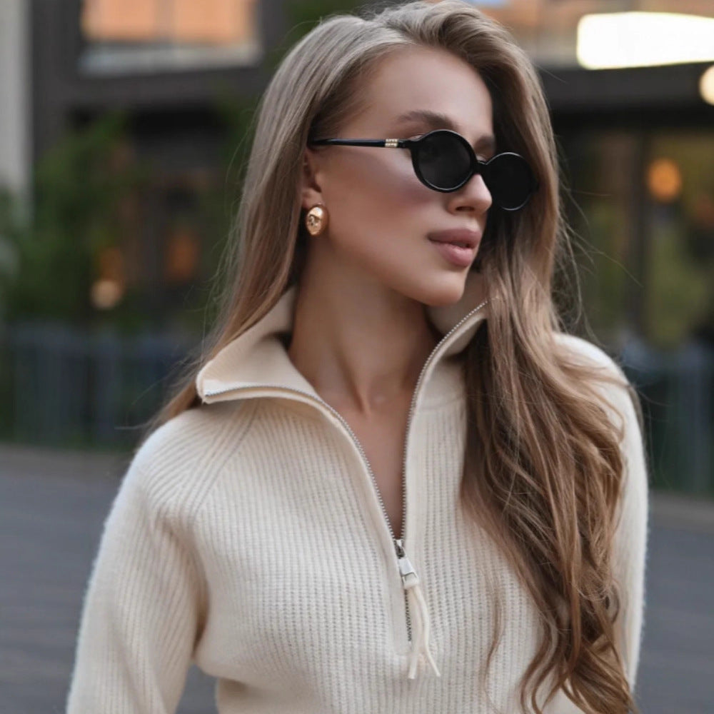Damen Eleganter Pullover mit halbem Reißverschluss Drune